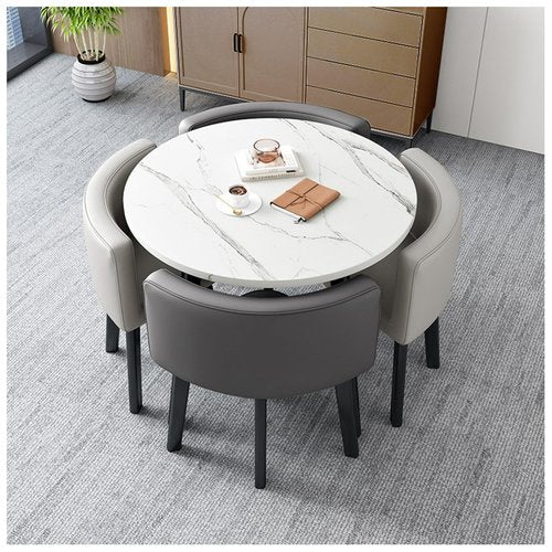 Round Reception Negotiation Table, Conference Room Coffee Table and Chair Set Small Meeting Room Table, Office Reception Round Table Simple Kitchen Dining Table Set 1 Table 4 Chairs(I)