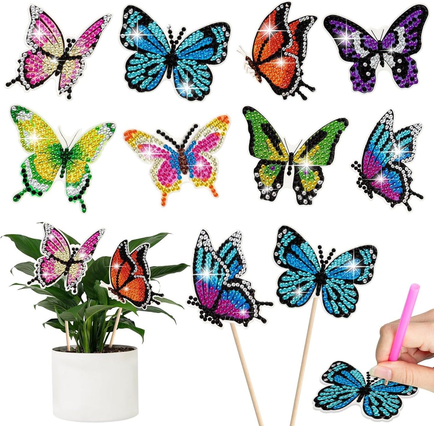 Wivico Butterfly Diamond Art Kits - 8 Pcs for Adults | Small Garden Stakes for Home Decoration