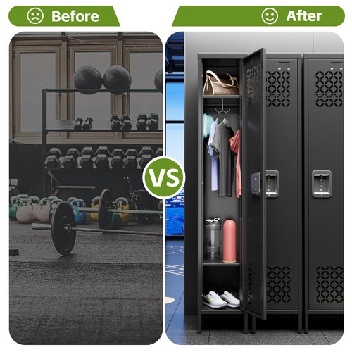SUPEER 1 Door Metal Locker with Adjustable Shelves and 3 Hooks,Metal Lockers for Employees for Gym,School,Office,Home,Garage,Assembly Required,Black