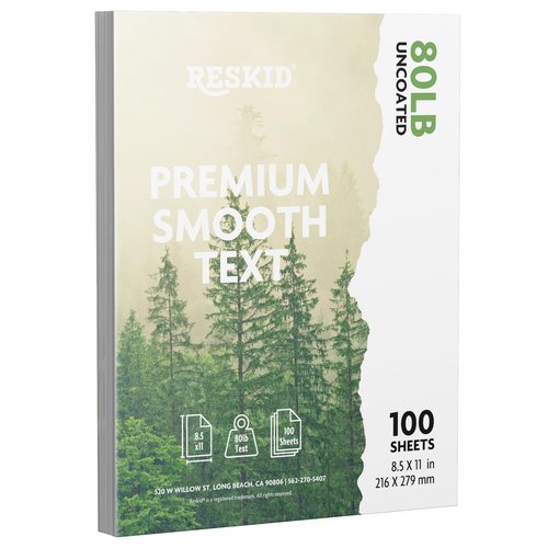 Reskid Premium Smooth Text Paper, 8.5 x 11 inches, 80lb Uncoated, 100 Sheets