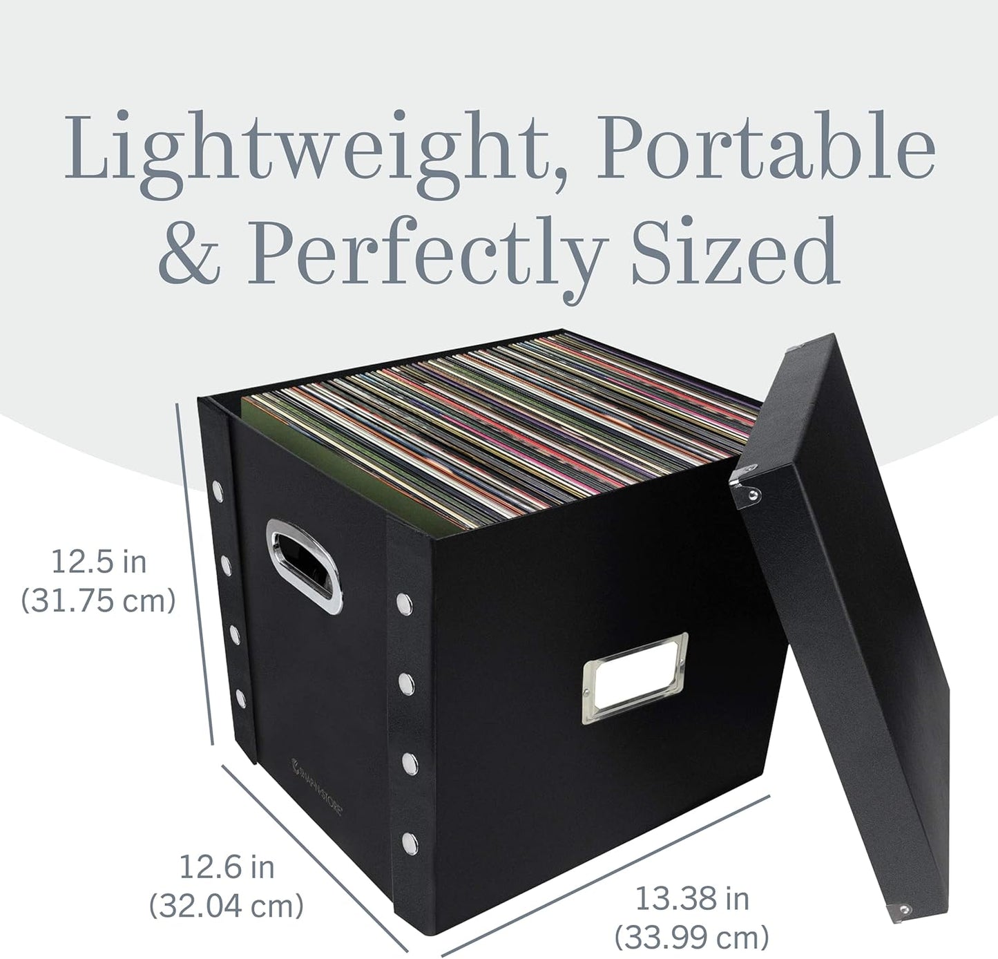 Vinyl Record Storage Box - 12-Inch Capacity | Holds Up to 75 Albums - Black