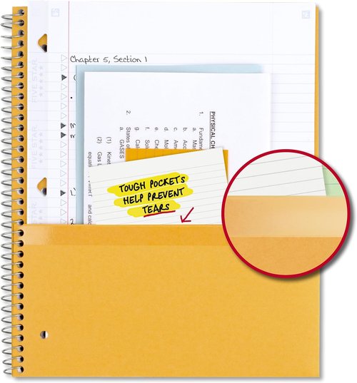 Five Star Spiral Notebook - 5 Subject College Ruled Paper, 200 Sheets, Water Resistant Cover, Pacific Blue