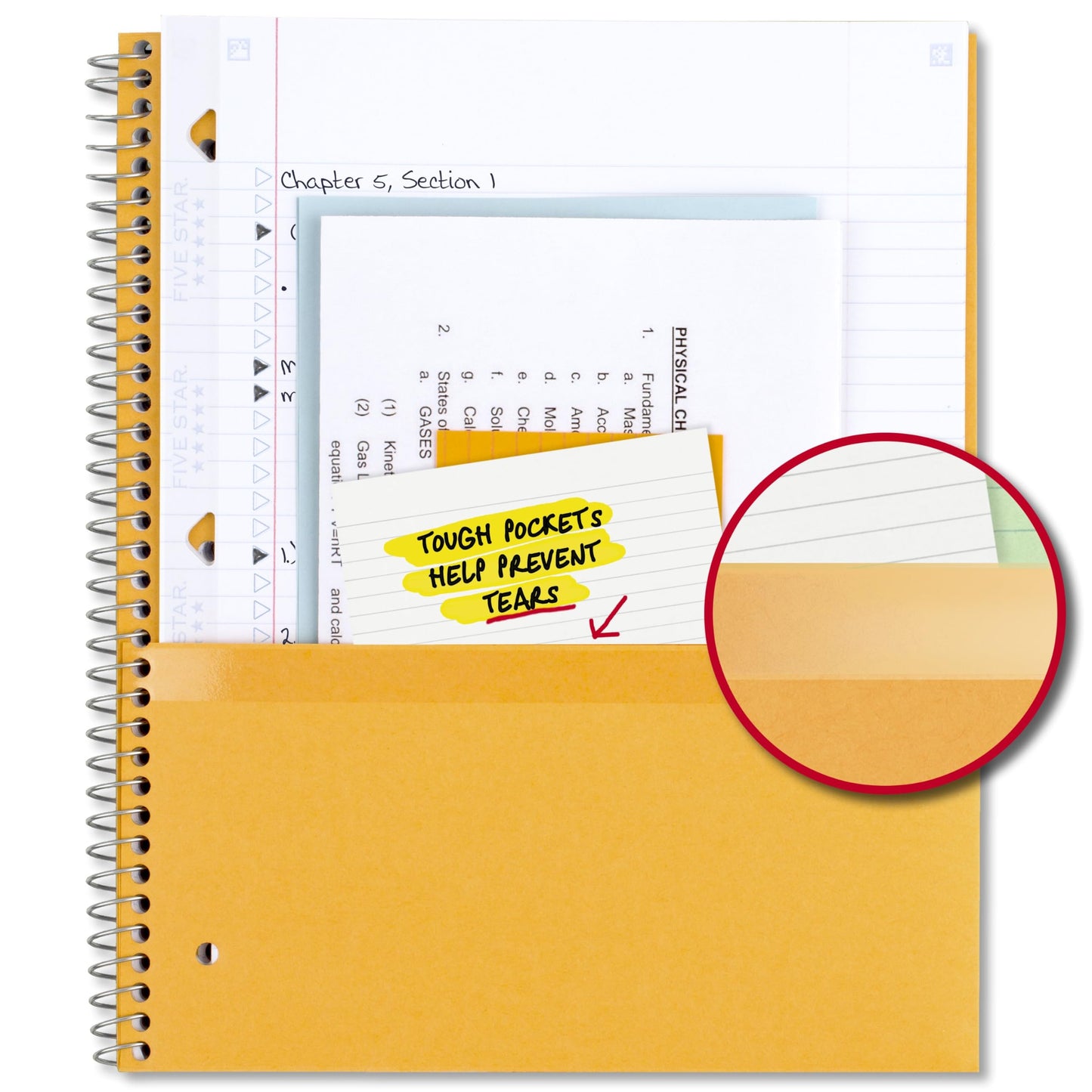 Five Star Spiral Notebook + Study App, 5 Subject, College Ruled Paper, 8-1/2" x 11", 200 Sheets, Fights Ink Bleed, Water Resistant Cover, Fire Red (72077), (Pack of 6)