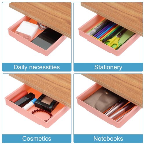 PATIKIL Under Desk Drawer, 4 Pcs Under Table Storage Self-Adhesive Attachment Drawers Organizer for Pens Standing Desk Office Studio Home, Pink, Small