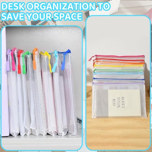 24pcs Mesh Zipper Pouch File Bags Puzzle Storage Bags, A4 13x9 Inches Large Reusable Zipper Pouches for Organizing Classroom Board Game Organization