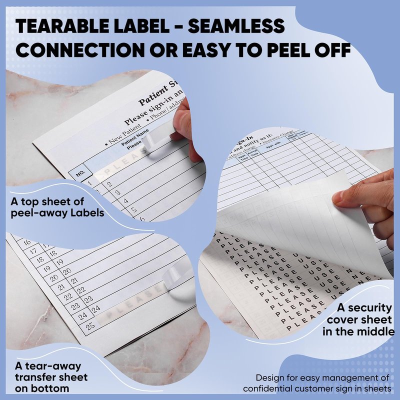 250 Pack Confidential Sign in Sheets 3 Part Patient Sign in Label Forms with Peel-Off Labels, HIPAA Compliant Carbonless 8.5 x 11 Inches Sheets for Doctor, Medical, Dental Office Use