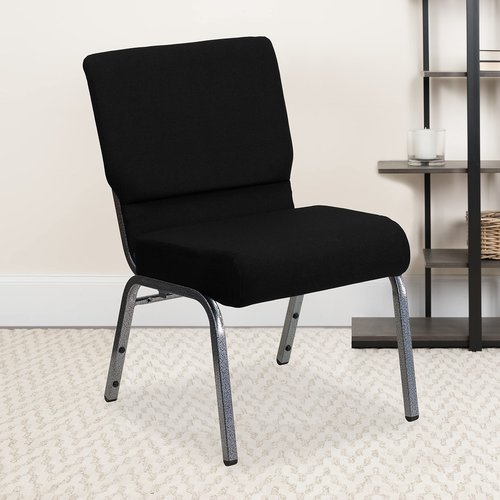 EMMA + OLIVER Stacking Auditorium Chair with 21" Seat - Black Fabric/Silver Vein Frame