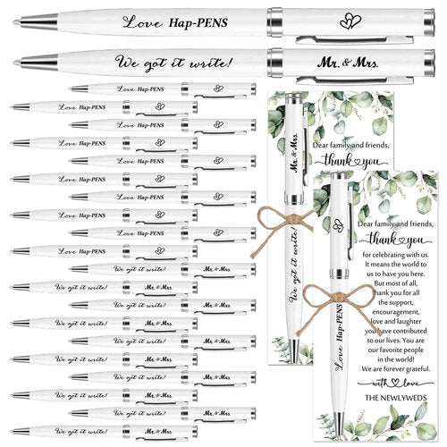 Affrolling 100 Sets Wedding Favors for Guests Bulk Retractable Ballpoint Pen Thank You Cards with Hemp Rope Bridal Shower Gift for Guest Wedding Souvenirs Newlyweds Party Supplies