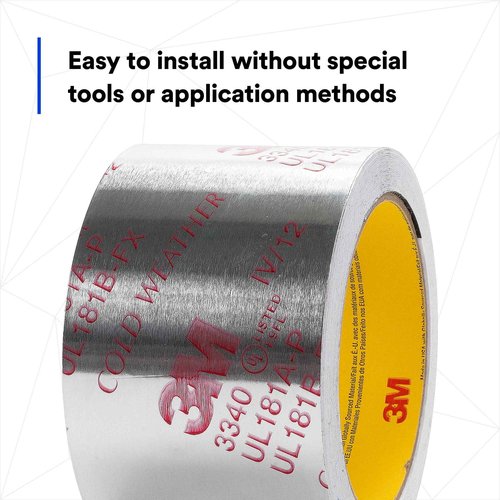 3M Aluminum Foil Tape 3340, 2.5" x 50 yd, 4.0 mil, Silver, HVAC, Sealing and Patching Hot and Cold Air Ducts, Fiberglass Duct Board, Insulation, Metal Repair