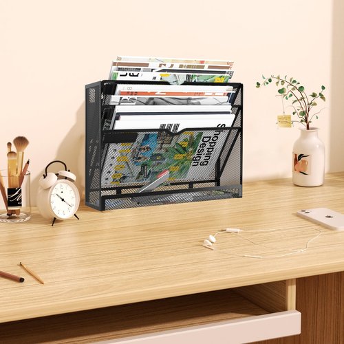 KZWKRG 4 Tier Magnetic File Holder, Large Capacity Mesh Hanging Wall Organizer Vertical Magnetic Hanging File Organizer, Magnetic File Folder Holder for File Cabinets, Office, Whiteboard (Black)