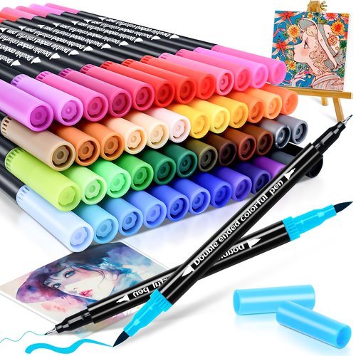FPMYB 48 Colors Dual Markers Brush Pens, Art Markers Colored Pens for Adult Coloring Books, Brush and Fine Point Dual Tip Artist Colored Marker Set for Drawing Adult Coloring Hand Lettering