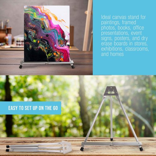 U.S. Art Supply 15" High Aluminum Tabletop Display Easel for Painting (10 Pack), Adjustable Folding Stand - Portable Art Easel for Displaying Canvas, Whiteboards, Posters, Signs, Pictures, Paintings