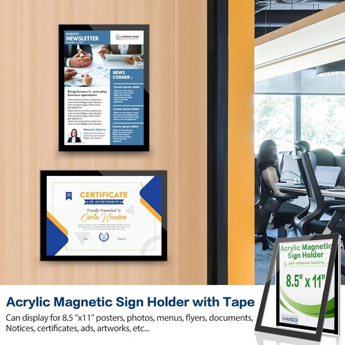 Magnetic Acrylic Sign Holder by [Brand Name] - Wall-Mount Display Frame with Strong Adhesive | 8.5" x 11", Black, 3-Pack