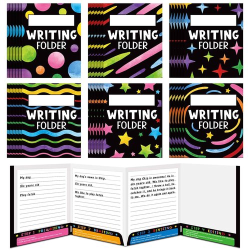 Kisston 36 Pcs Writing Folders with Pockets Bulk Writing Process 4 Pocket Folders Classroom Teaching Supplies for Students Teacher Classroom Kids (Colorful)