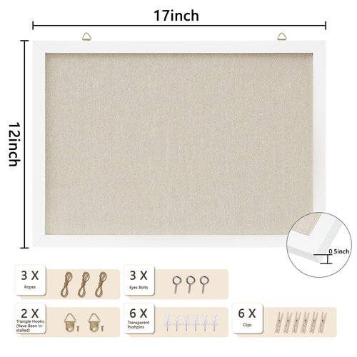 DAHAPYBOO Cork Board with Linen White,Bulletin Board 17"x12" Hanging Corkboards for Office Home School Message Board or Vision Board Decoration.