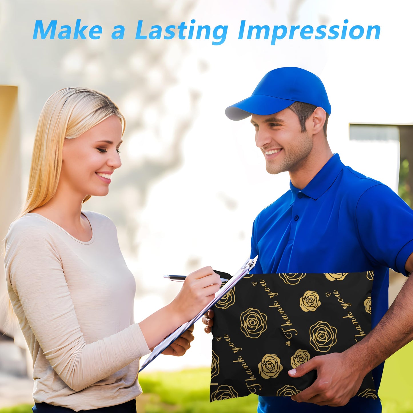 Jowlroel Thank You Poly Mailer 10x13 Inch 100 Pcs, Waterproof and Tear-Resistant Shipping Bags for Clothing, Strong Mailing Bags with Self-Seal, Gold Rose Printed Packaging Bags for Small Business