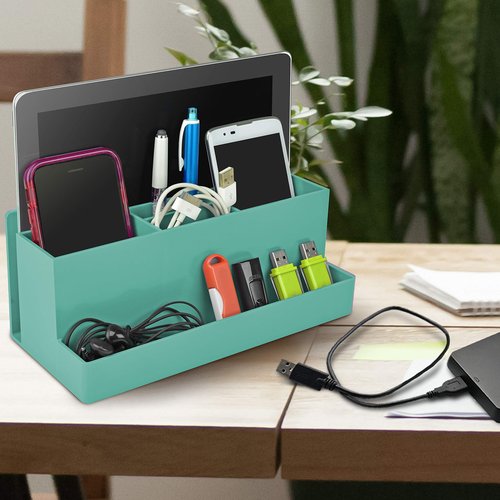 Acrimet Desktop Organizer - Multi Organizer Caddy Holder for Office, Home and School use (Plastic) (Solid Green Color)