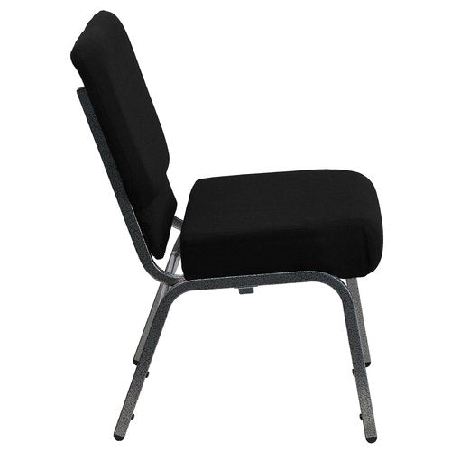 EMMA + OLIVER Stacking Auditorium Chair with 21" Seat - Black Fabric/Silver Vein Frame