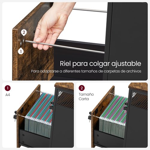 VASAGLE File Cabinet, Mobile Filing Cabinet on Wheels, for Home Office, 2 Lockable Drawers, for A4, Letter-Size Hanging File Folders, Open Shelf, Steel Frame, Rustic Brown and Ink Black UOFC077B01