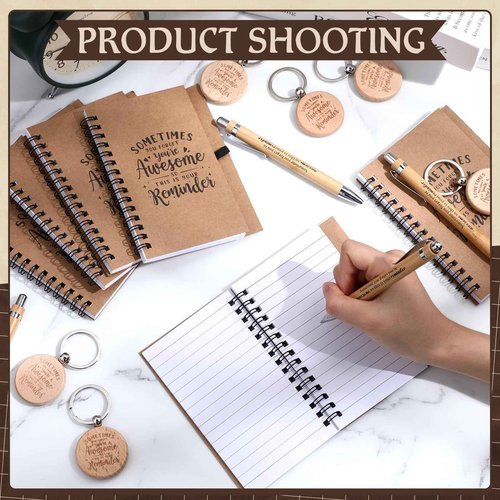Cholemy 90 Pcs Thank You Gifts Graduation Teachers Employee Appreciation Gifts Bulk Team Coworker Christian Inspirational Spiral Motivational Bamboo Pen Kraft Notebooks with Keychain(Awesome Sign)