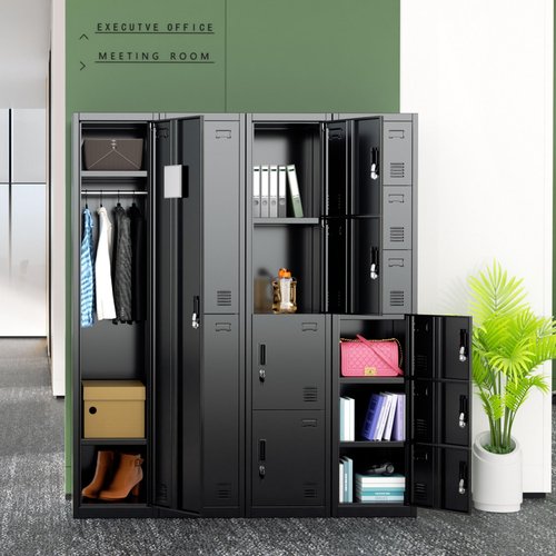 Greenvelly Metal Locker, 72" Metal Lockers for Employees with Locking Doors, Lockable Steel Locker Storage for Office, School, Gym, Home (Black)
