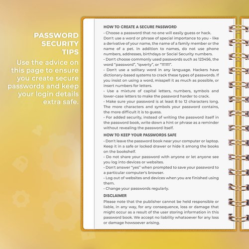 Clever Fox Password Book Spiral – Internet Address & Password Organizer with Laminated Alphabetical Tabs – Password Keeper Journal – Hardcover, Medium Size, 6.1x7.7” (Amber Yellow)