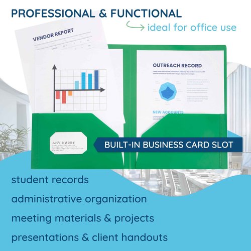 Blue Summit Supplies Plastic Folders with Pockets Bulk, 2 Pocket Folders Bulk 120 Pack, Green Folder