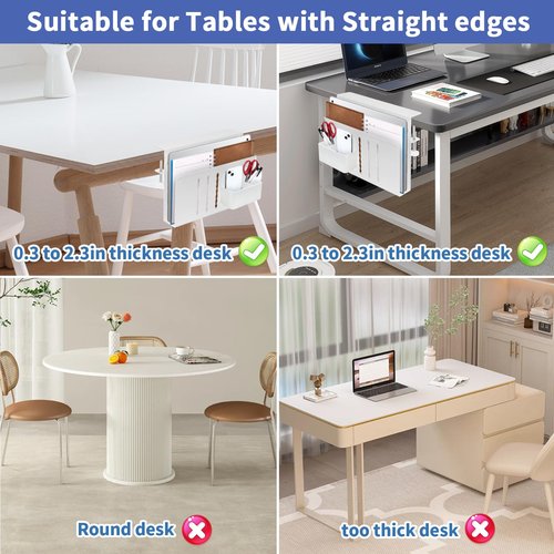 osseph Desk Side Storage, Side Desk Laptop Holder with Anti-Scratch Pad & Magnetic Pen Holder, No Drill Under Table Laptop Mount Fits Flat Edge 0.3" to 2.3"