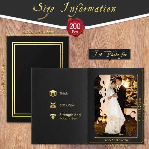 Fainne 200 Pcs Photo Folders for 4x6 or 5x7 Pictures Photo Frame Note Cards Paper Greetings Cardboard Picture Frame Inserts Cards Picture Insert Notecard for Portraits