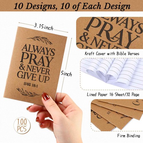 Fuutreo 200 Pcs Christian Gift Bible Verse Prayer Journals Bible Pens Inspirational Religious Notebook Mini Scripture Pocket Notepad for Church Pastor Christmas Men Women Sunday School (Classic Style)