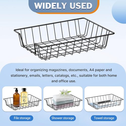 Gawerk Desk Tray Organizer - A4 File & Magazine Storage Baskets | Black, Set of 3