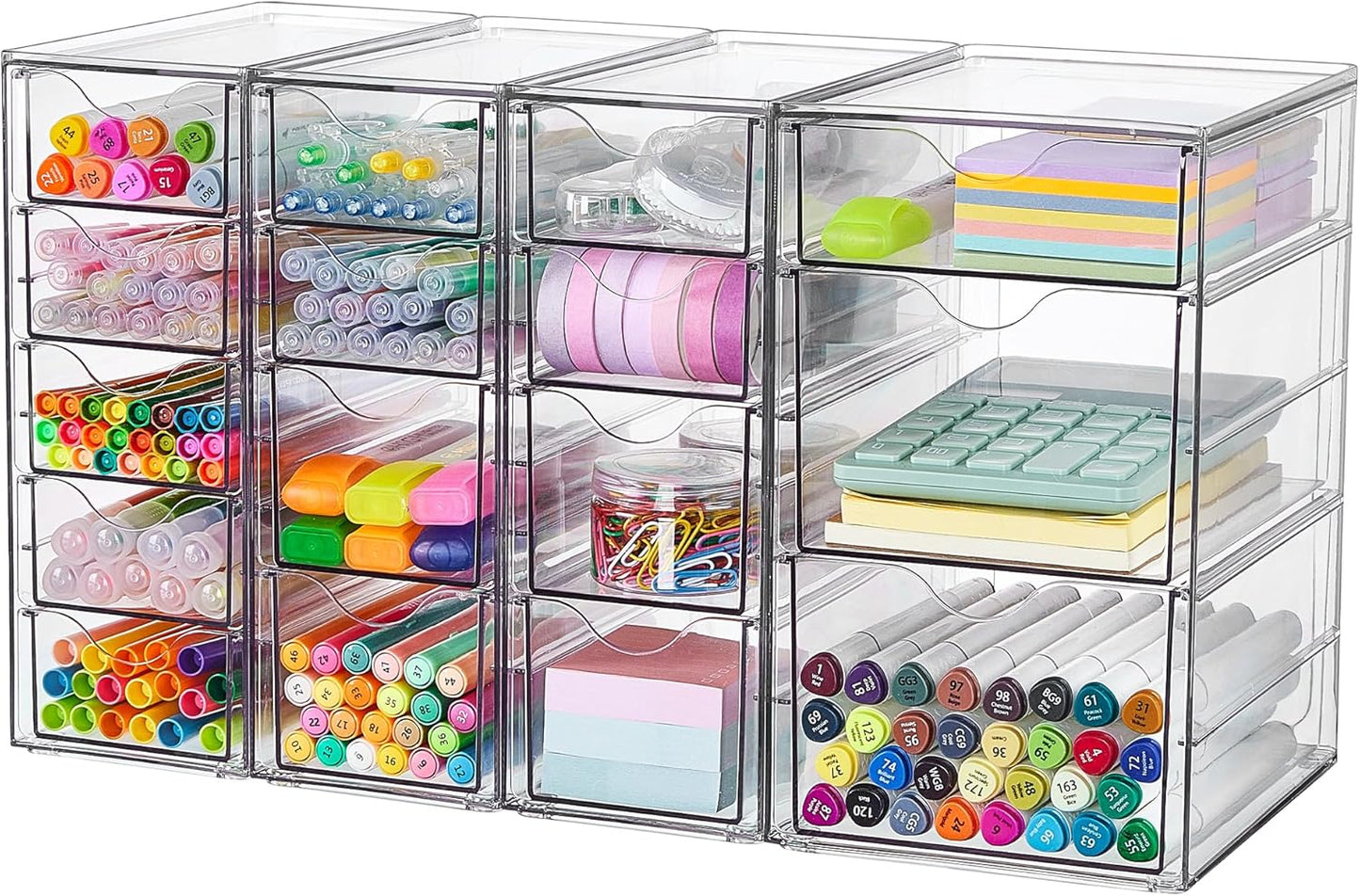 Vtopmart Clear Desk Organizer Set - 4-Piece Acrylic Storage with 16 Drawers for Office Supplies & Makeup