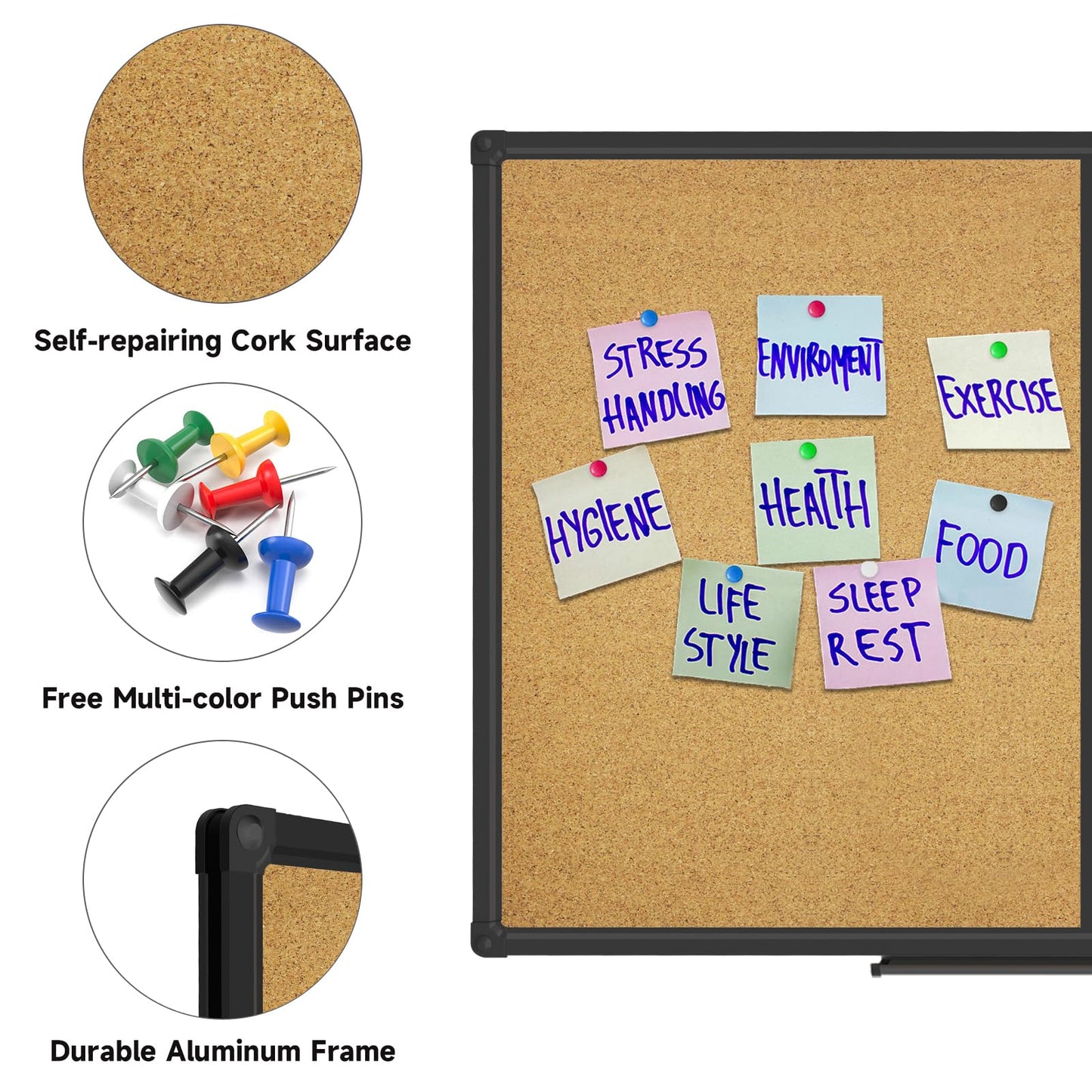 XBoard Magnetic White Board and Cork Board Combo 48" x 36", Black Aluminum Frame