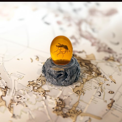 VEOJEIN Mosquito in Amber and Jurassic Base | Dinosaur Fossil Decor and Collectable Gift | Skeletin Figurines | Dinosaur DNA Replica Prehistoric World | Collectable Prop | Paper Weight