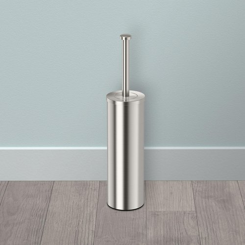 Gatco Modern Round Waste Basket and Toilet Brush Set, Satin Nickel- Stainless Steel Trash Can with Removable Lid, Leakproof, 3 Gallon Capacity for Bathroom, Bedroom, Kitchen, or Office