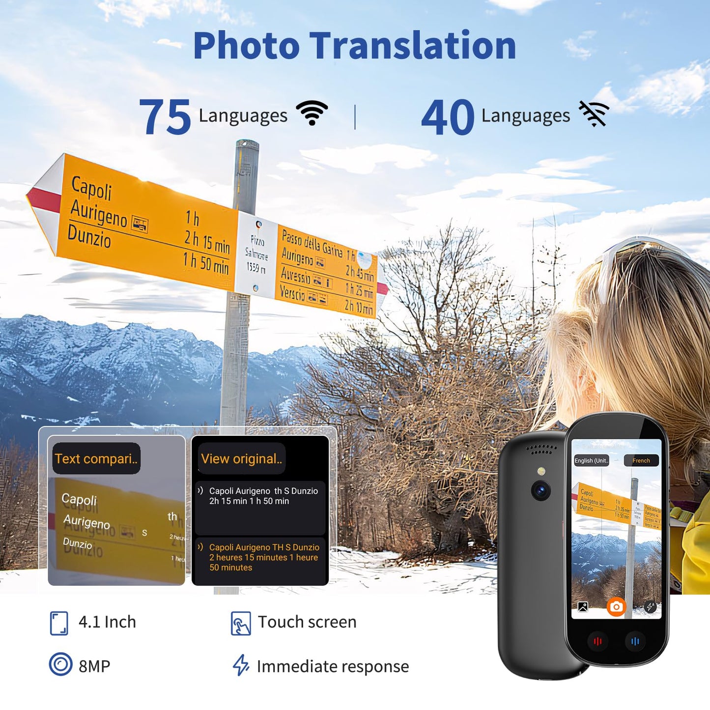 Language Translator Device No WiFi Needed, Upgraded ChatGPT Ai Translator, 150+ Languages Instant Two Way Translator Device, Offline/Recording/Photo/Voice Translation Real Time for Business Learning