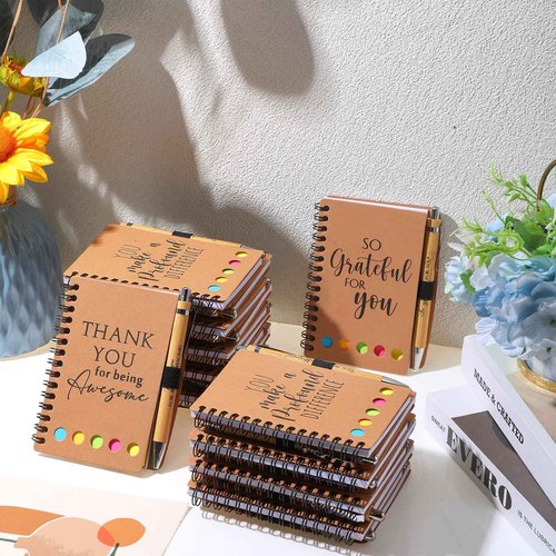 Honoson 50 Set Christmas Employee Appreciation Gift Bulk Thanksgiving Inspirational Notebook with Sticky Note and Motivational Bamboo Ballpoint Pen for Team Staff Cowerker Volunteer Must Have Office