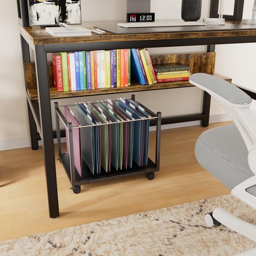 Aquzee Rolling File Carts with Wheels Hanging Files, Under Desk File Organizer for Home Office, Small Mobile Filing Cart Organizer on Wheels Fits for Letter Size Hanging File Folders, Black
