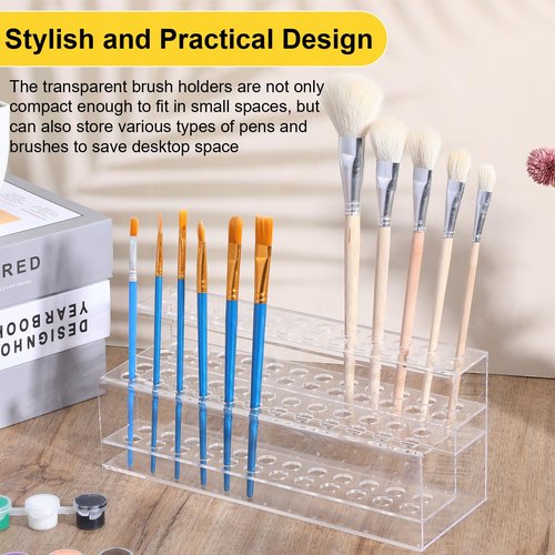 DIVINA VITAE Clear Acrylic Pen Holder 2 Tier Pen Display Stand Pen Storage Organizer 48-Slots Eyebrow Pen Stand Makeup Brush Rack Organizer for Home Office Desk School Supplies