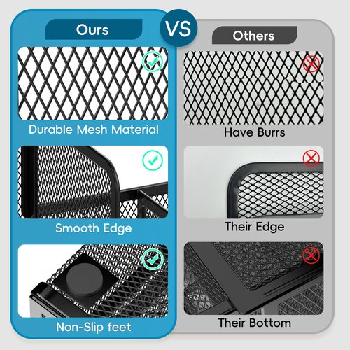ReePlan Mesh Pen Organizer for Desk, Multi-Functional Pencil Holder with Drawer Desk Organizers, Large Capacity Storage for School Office Home Supplies