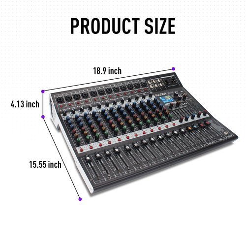 FULODE 12-Channel Bluetooth Studio Audio Mixer 99 Bit DSP Digital Processor w/USB MP3 for PC Recording Input, XLR Microphone Jack, 48V Power, For Professional and Beginners DJ Mixer