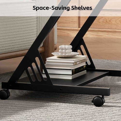 ALISENED Computer Desk for Small Spaces,23.6" Z-Shaped Compact Study Table with Smooth Keyboard Tray,with Wheels and Bottom Shelves for Home Office，Computer Cart Mobile Laptop Cart