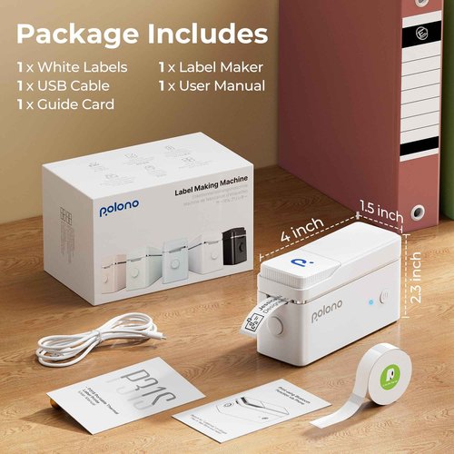 POLONO Label Maker Machine with Tape, P31S Bluetooth Label Printer, Mini Label Maker with Multiple Templates for School Office Home Organization, Wireless Portable Thermal Printer for Storage, White