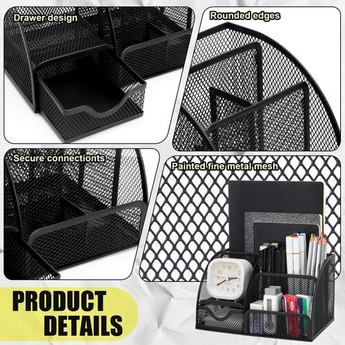 SYMDROMIA 13-in-1 Office Desk Organizer Set with Stapler and Tape Dispenser, Pen Holder, Scissors, Ruler, Hole Punch, 2 Pens & More Desktop Accessories for Back to School Supplies (Black)