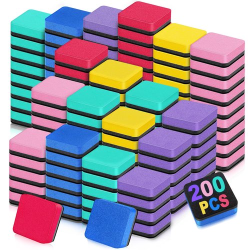 Cube Dry Erase Erasers, 200 Packs Mini Magnetic Whiteboard Dry Erasers in 6 Colors, Chalkboard Cleaner Wiper for Classroom, School, Home, and Office Supplies