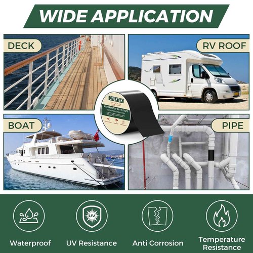 Waterproof Butyl Tape 6in x 66ft Black Joist Tape for Decking, Outdoor Leak Repair Duct Tape All Weather Rubber Butyl Tape for Pipe RV Awning Sail Metal Roof Window Sealing