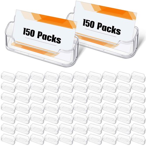 150 Pcs Plastic Business Card Holder for Desk Transparent Acrylic Clear Business Card Display Holder Stand for Exhibition Desktop Office Home Supplies Fits 30-50 Sheets