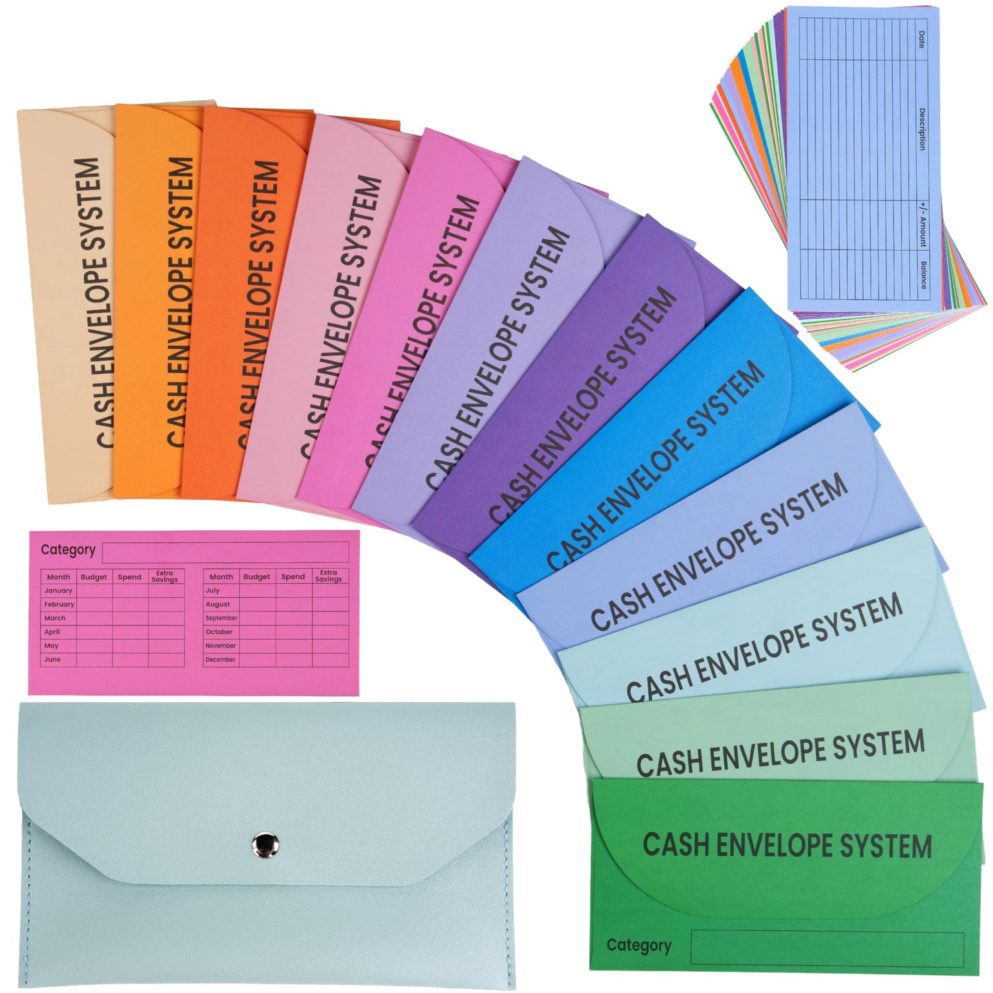 48 Pack Budget Sheets, 24 Pack Cardstock Envelopes, 7.0 x 3.5'' Cash Envelopes, 200gsm Thick, Budgeting System Includes PU Leather Pouch, 2 Year Supply Money Stuffing Organizer, Expense Tracker