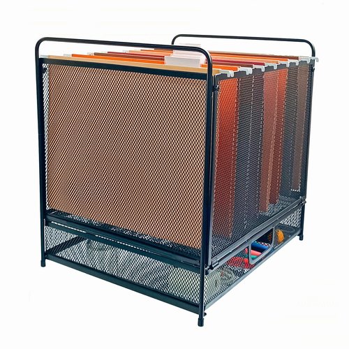 Mknana Mesh Desktop Hanging File Organizer with Drawer,Office Supplies and Home Filing Organizer,Letter Size,Black