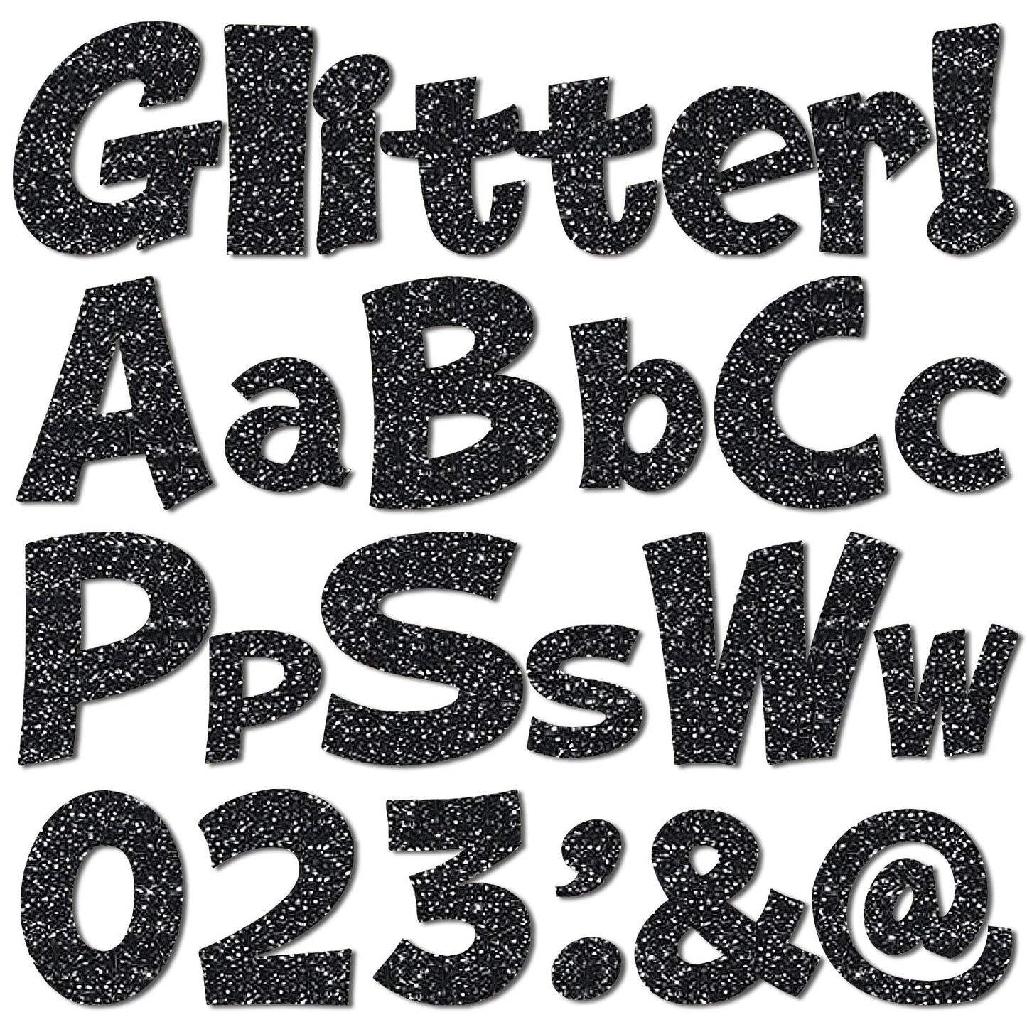 Colarr 144 Pcs Glitter Bulletin Board Letters for Classroom Number Alphabet Punctuation Symbol Cutout 4'' Die-Cut Poster Letter with Adhesive Dot School Party Holiday Decor Display(Black)